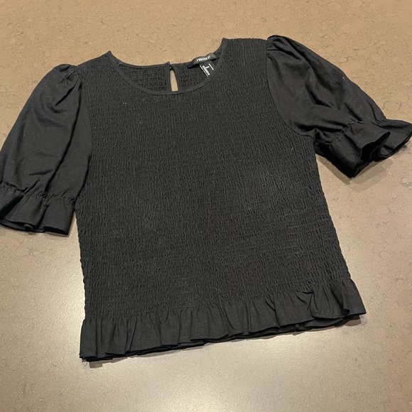 Black Smocked Ruffled Top Sz: S - Picture 8 of 13